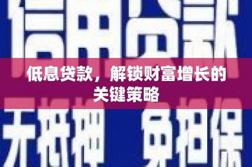斗南低息贷款，解锁财富增长的关键策略